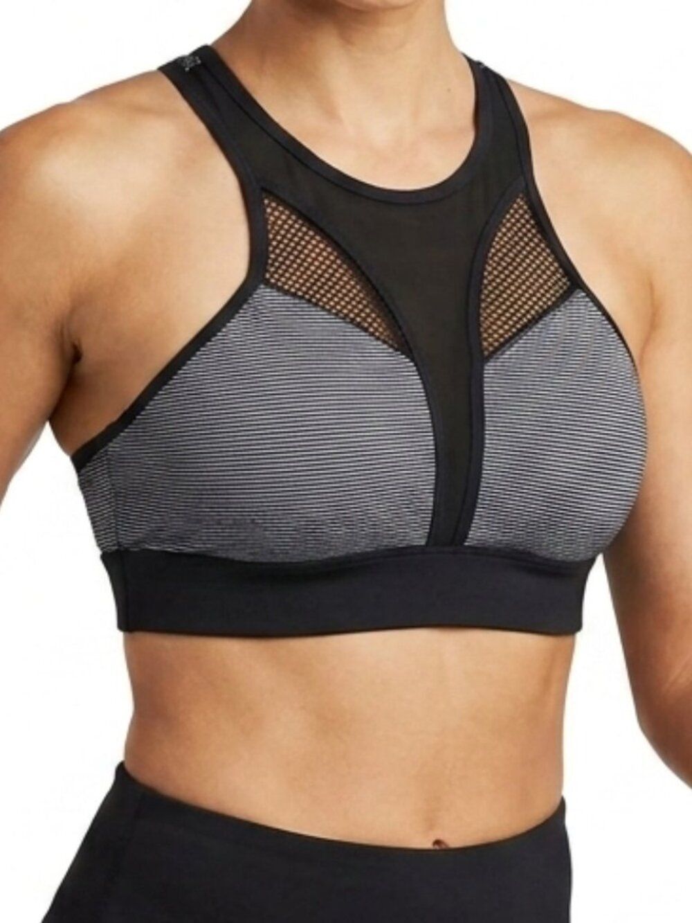 Kenneth Cole Reaction Activewear Striped Mesh High Neck Sports Bra - Medium
